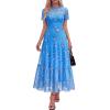 imageBTFBM Summer Dresses for Women 2026 Mesh Short Sleeve Floral Print Ruffle Long Boho Wedding Guest Dress CocktailFloral Light Blue Purple