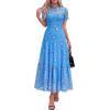 imageBTFBM Summer Dresses for Women 2026 Mesh Short Sleeve Floral Print Ruffle Long Boho Wedding Guest Dress CocktailFloral Light Blue Purple