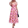 imageBTFBM Summer Dresses for Women 2026 Mesh Short Sleeve Floral Print Ruffle Long Boho Wedding Guest Dress CocktailFloral Pink Purple