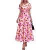 imageBTFBM Summer Dresses for Women 2026 Mesh Short Sleeve Floral Print Ruffle Long Boho Wedding Guest Dress CocktailFloral Pink Purple