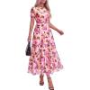 imageBTFBM Summer Dresses for Women 2026 Mesh Short Sleeve Floral Print Ruffle Long Boho Wedding Guest Dress CocktailFloral Pink Purple