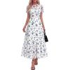 imageBTFBM Summer Dresses for Women 2026 Mesh Short Sleeve Floral Print Ruffle Long Boho Wedding Guest Dress CocktailFloral White Blue
