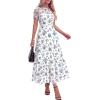 imageBTFBM Summer Dresses for Women 2026 Mesh Short Sleeve Floral Print Ruffle Long Boho Wedding Guest Dress CocktailFloral White Blue