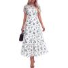 imageBTFBM Summer Dresses for Women 2026 Mesh Short Sleeve Floral Print Ruffle Long Boho Wedding Guest Dress CocktailFloral White Blue