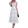 imageBTFBM Summer Dresses for Women 2026 Mesh Short Sleeve Floral Print Ruffle Long Boho Wedding Guest Dress CocktailFloral White Blue
