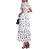 imageBTFBM Summer Dresses for Women 2026 Mesh Short Sleeve Floral Print Ruffle Long Boho Wedding Guest Dress CocktailFloral White Blue