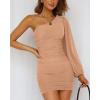 imageBTFBM Summer Dresses for Women 2026 One Shoulder Long Sleeve Ruched Bodycon Cocktail Party Wedding Guest Dress Spring OutfitsApricot