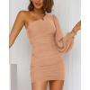 imageBTFBM Summer Dresses for Women 2026 One Shoulder Long Sleeve Ruched Bodycon Cocktail Party Wedding Guest Dress Spring OutfitsApricot