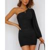 imageBTFBM Summer Dresses for Women 2026 One Shoulder Long Sleeve Ruched Bodycon Cocktail Party Wedding Guest Dress Spring OutfitsBlack