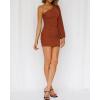 imageBTFBM Summer Dresses for Women 2026 One Shoulder Long Sleeve Ruched Bodycon Cocktail Party Wedding Guest Dress Spring OutfitsCaramel