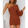 imageBTFBM Summer Dresses for Women 2026 One Shoulder Long Sleeve Ruched Bodycon Cocktail Party Wedding Guest Dress Spring OutfitsCaramel