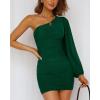 imageBTFBM Summer Dresses for Women 2026 One Shoulder Long Sleeve Ruched Bodycon Cocktail Party Wedding Guest Dress Spring OutfitsDark Army Green