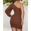 imageBTFBM Summer Dresses for Women 2026 One Shoulder Long Sleeve Ruched Bodycon Cocktail Party Wedding Guest Dress Spring OutfitsDark Brown