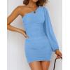 imageBTFBM Summer Dresses for Women 2026 One Shoulder Long Sleeve Ruched Bodycon Cocktail Party Wedding Guest Dress Spring OutfitsLight Blue