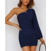imageBTFBM Summer Dresses for Women 2026 One Shoulder Long Sleeve Ruched Bodycon Cocktail Party Wedding Guest Dress Spring OutfitsNavy