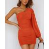 imageBTFBM Summer Dresses for Women 2026 One Shoulder Long Sleeve Ruched Bodycon Cocktail Party Wedding Guest Dress Spring OutfitsOrange