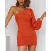 imageBTFBM Summer Dresses for Women 2026 One Shoulder Long Sleeve Ruched Bodycon Cocktail Party Wedding Guest Dress Spring OutfitsOrange
