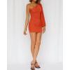 imageBTFBM Summer Dresses for Women 2026 One Shoulder Long Sleeve Ruched Bodycon Cocktail Party Wedding Guest Dress Spring OutfitsOrange