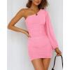imageBTFBM Summer Dresses for Women 2026 One Shoulder Long Sleeve Ruched Bodycon Cocktail Party Wedding Guest Dress Spring OutfitsPink