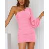 imageBTFBM Summer Dresses for Women 2026 One Shoulder Long Sleeve Ruched Bodycon Cocktail Party Wedding Guest Dress Spring OutfitsPink
