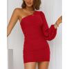 imageBTFBM Summer Dresses for Women 2026 One Shoulder Long Sleeve Ruched Bodycon Cocktail Party Wedding Guest Dress Spring OutfitsRed