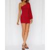 imageBTFBM Summer Dresses for Women 2026 One Shoulder Long Sleeve Ruched Bodycon Cocktail Party Wedding Guest Dress Spring OutfitsRed