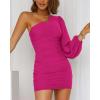 imageBTFBM Summer Dresses for Women 2026 One Shoulder Long Sleeve Ruched Bodycon Cocktail Party Wedding Guest Dress Spring OutfitsRose Red