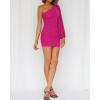 imageBTFBM Summer Dresses for Women 2026 One Shoulder Long Sleeve Ruched Bodycon Cocktail Party Wedding Guest Dress Spring OutfitsRose Red