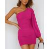imageBTFBM Summer Dresses for Women 2026 One Shoulder Long Sleeve Ruched Bodycon Cocktail Party Wedding Guest Dress Spring OutfitsRose Red