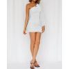 imageBTFBM Summer Dresses for Women 2026 One Shoulder Long Sleeve Ruched Bodycon Cocktail Party Wedding Guest Dress Spring OutfitsWhite