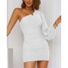 imageBTFBM Summer Dresses for Women 2026 One Shoulder Long Sleeve Ruched Bodycon Cocktail Party Wedding Guest Dress Spring OutfitsWhite