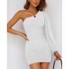 imageBTFBM Summer Dresses for Women 2026 One Shoulder Long Sleeve Ruched Bodycon Cocktail Party Wedding Guest Dress Spring OutfitsWhite