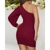 imageBTFBM Summer Dresses for Women 2026 One Shoulder Long Sleeve Ruched Bodycon Cocktail Party Wedding Guest Dress Spring OutfitsWine Red