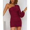 imageBTFBM Summer Dresses for Women 2026 One Shoulder Long Sleeve Ruched Bodycon Cocktail Party Wedding Guest Dress Spring OutfitsWine Red
