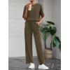 imageBTFBM Summer Outfits For Women 2026 Two Piece Sets Casual Short Sleeve Spring Tops Wide Leg Pants Matching Lounge SetArmy Green