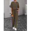 imageBTFBM Summer Outfits For Women 2026 Two Piece Sets Casual Short Sleeve Spring Tops Wide Leg Pants Matching Lounge SetArmy Green