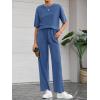 imageBTFBM Summer Outfits For Women 2026 Two Piece Sets Casual Short Sleeve Spring Tops Wide Leg Pants Matching Lounge SetBlue