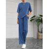 imageBTFBM Summer Outfits For Women 2026 Two Piece Sets Casual Short Sleeve Spring Tops Wide Leg Pants Matching Lounge SetBlue