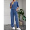 imageBTFBM Summer Outfits For Women 2026 Two Piece Sets Casual Short Sleeve Spring Tops Wide Leg Pants Matching Lounge SetBlue