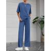 imageBTFBM Summer Outfits For Women 2026 Two Piece Sets Casual Short Sleeve Spring Tops Wide Leg Pants Matching Lounge SetBlue