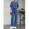 imageBTFBM Summer Outfits For Women 2026 Two Piece Sets Casual Short Sleeve Spring Tops Wide Leg Pants Matching Lounge SetBlue