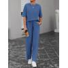 imageBTFBM Summer Outfits For Women 2026 Two Piece Sets Casual Short Sleeve Spring Tops Wide Leg Pants Matching Lounge SetBlue