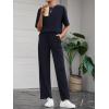 imageBTFBM Summer Outfits For Women 2026 Two Piece Sets Casual Short Sleeve Spring Tops Wide Leg Pants Matching Lounge SetNavy