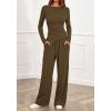 imageBTFBM Two Piece Sets For Women Fall 2025 Airport Outfits Asymmetrical Boat Neck Tops Wide Leg Pants Matching Lounge SetArmy Green