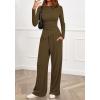imageBTFBM Two Piece Sets For Women Fall 2025 Airport Outfits Asymmetrical Boat Neck Tops Wide Leg Pants Matching Lounge SetArmy Green