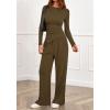 imageBTFBM Two Piece Sets For Women Fall 2025 Airport Outfits Asymmetrical Boat Neck Tops Wide Leg Pants Matching Lounge SetArmy Green
