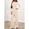 imageBTFBM Two Piece Sets For Women Fall 2025 Airport Outfits Asymmetrical Boat Neck Tops Wide Leg Pants Matching Lounge SetBeige