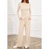 imageBTFBM Two Piece Sets For Women Fall 2025 Airport Outfits Asymmetrical Boat Neck Tops Wide Leg Pants Matching Lounge SetBeige
