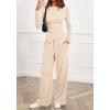 imageBTFBM Two Piece Sets For Women Fall 2025 Airport Outfits Asymmetrical Boat Neck Tops Wide Leg Pants Matching Lounge SetBeige