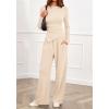 imageBTFBM Two Piece Sets For Women Fall 2025 Airport Outfits Asymmetrical Boat Neck Tops Wide Leg Pants Matching Lounge SetBeige